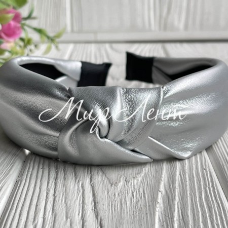 Обруч чалма з екошкіри однотонний, 4 см, сріблястий, шт.