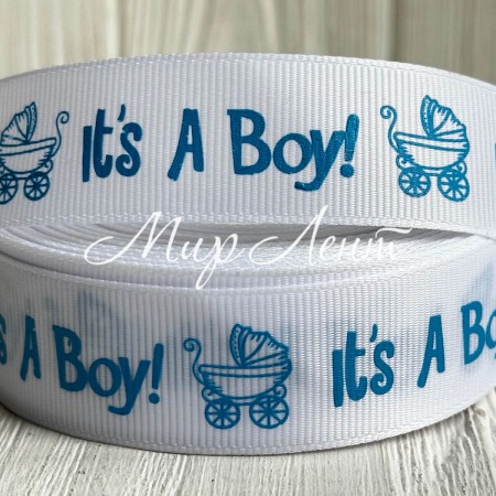 Репс 2,5 см, It's a Boy, білий, рулон 23 м