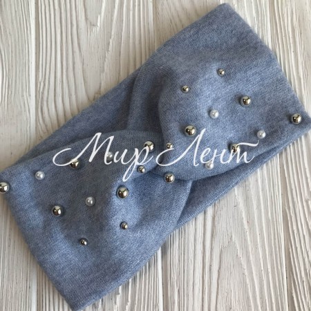 Повязка ангора с микс жемчугом, 10,5 см, голубая, шт.