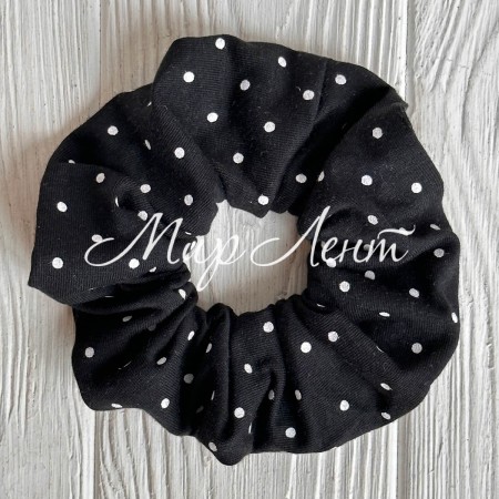 Скранч трикотаж горох, 12 см, черный в белый горох, шт.