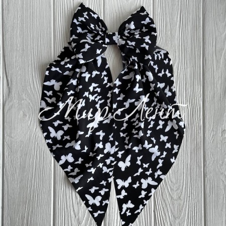 Резинка (качечка) великий бант хустка з метеликами, 14х35 см, чорна, шт.