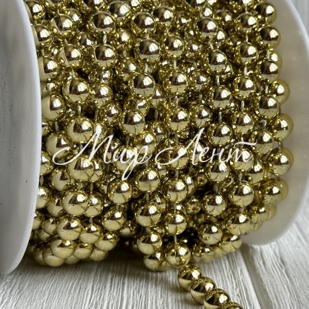 Лента-бусинка (С09808), золото, 8 мм, рулон 10 м