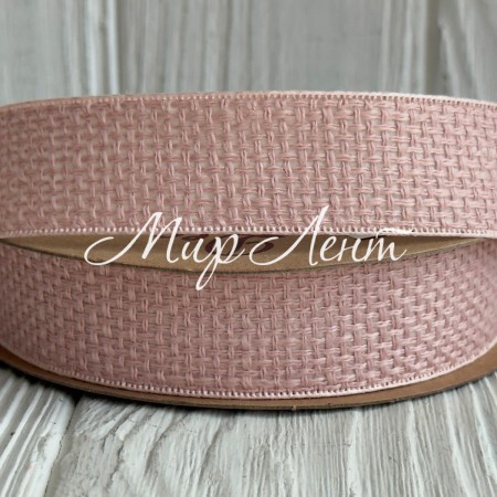 Лента мешковина с плетением (D30339), 2,5 см, светло-розовая, рулон 9 м