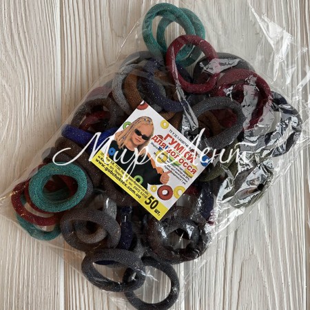 Резинка Калуш с люрексом, 3,5 см, темный микс, упаковка 50 шт.