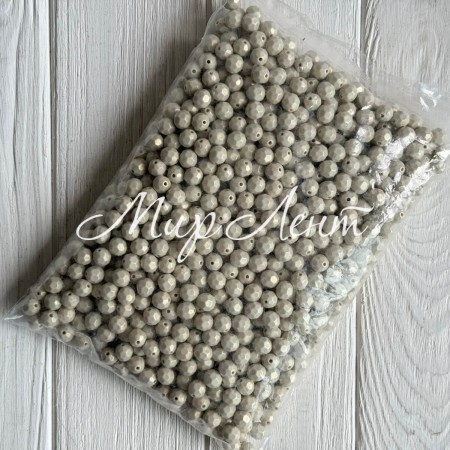 Бусина акриловая перламутровая граненый круг (С11811), 10 мм, светло-серая, упаковка 500 г
