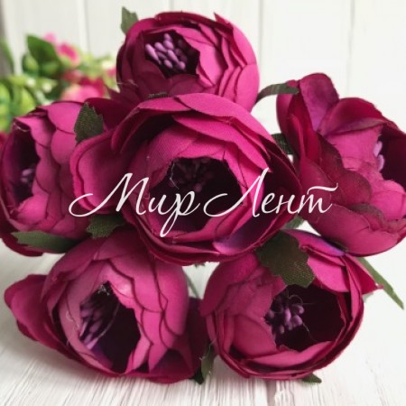 Півонії тканинні на гілочці, 4 см, малиново-фіолетові, упаковка 30 шт.