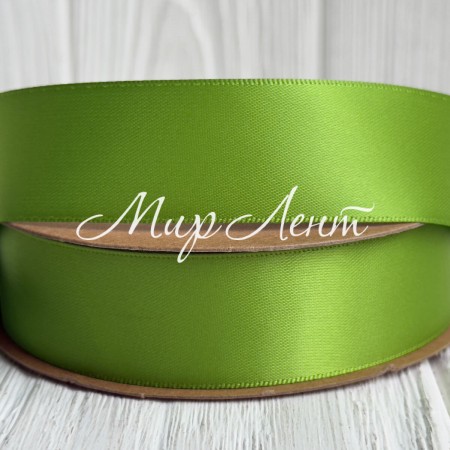 Двусторонняя атласная лента New (премиум), 2,5 см, киви, рулон 23 м