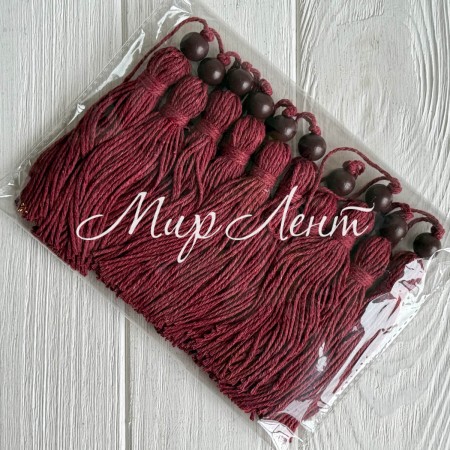 Кисточка декоративная с хлопка (D30196), 22 см, бордовая, упаковка 10 шт.