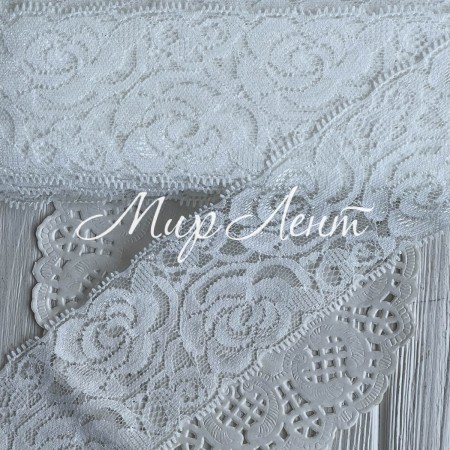 Кружево стрейчевое с розами, 6 см, айвори, рулон 9 м