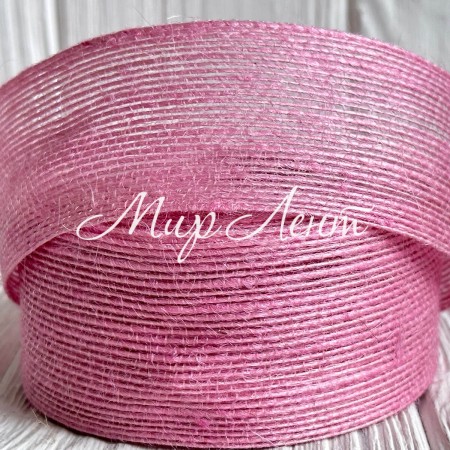 Лента мешковина леска (однотонная), 4 см, розовая, рулон 9 м