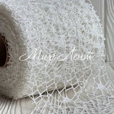 Сетка декоративная с блеском, 12 см, белый перламутр, рулон 23 м