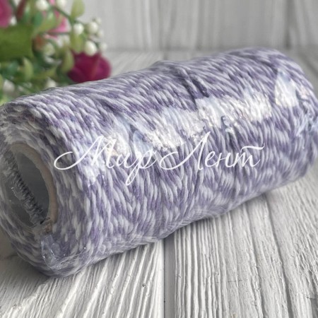 Хлопковый шнур, 2 мм, бело-лавандовый, рулон 100 м
