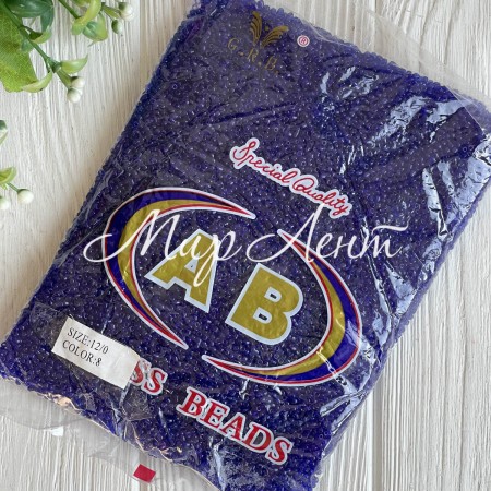 Бисер прозрачный, размер 12/0, сине-фиолетовый (8), упаковка 400 г