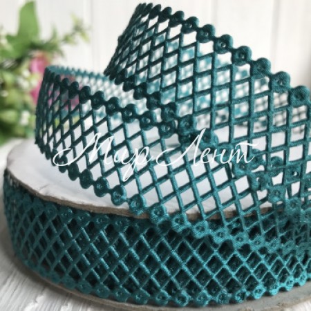 Кружевная лента сеточка, 2 см, изумрудный, рулон  20 м