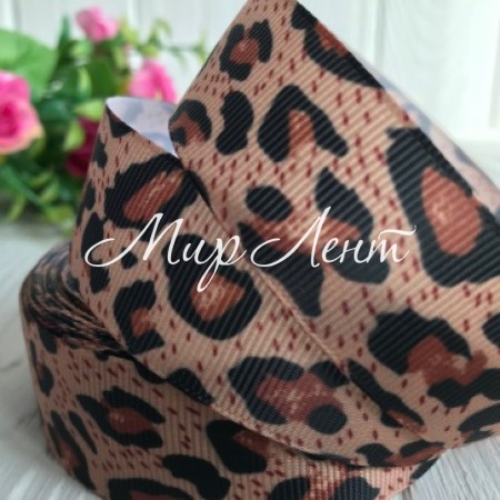 Репс 2,5 см, карамельний леопард, рулон 18 м
