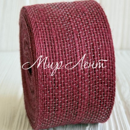 Лента мешковина леска (однотонная), 4 см, бордовая, рулон 10 м