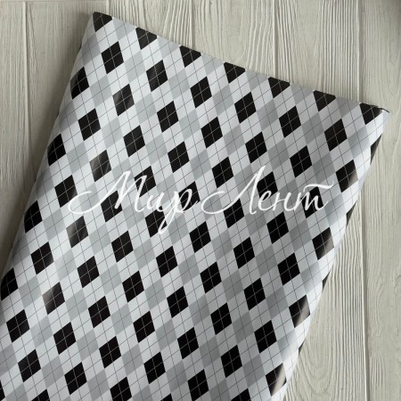 Подарочная бумага, 70х100 см, белая в серо-черный ромб, упаковка 2 шт.