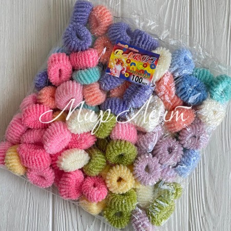 Резинка Barbi (махровая пушистая), 3 см, пастельный микс, упаковка 100 шт.