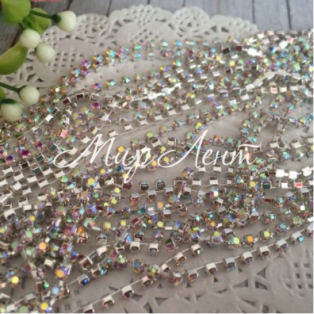 Стразового ланцюжок, SS-6, перламутр на сріблі, відрізок 10 м