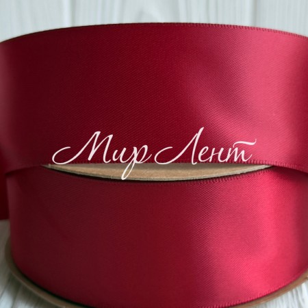 Атлас двусторонний (премиум), 3,8 см, красный бархат, рулон 23 м
