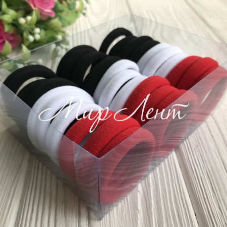 Набір резинок велюрчік, 4 см, біло-червоно-чорний, упаковка 30 шт.