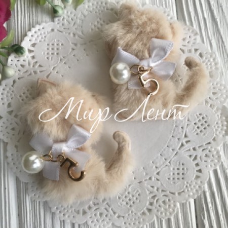 Аппликация котик мех, 5,5х4,5 см, кремовый, упаковка 10 шт.