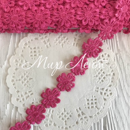 Кружево отрывное цветочек, 2,5 см, малиновый, рулон 15 ярдов