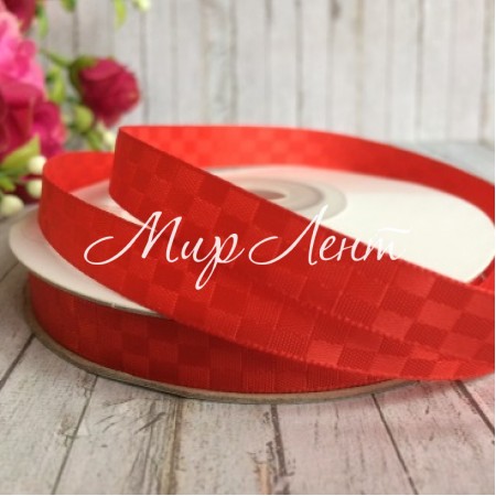 Атлас шахматка, 1 см, красный, рулон 23 м