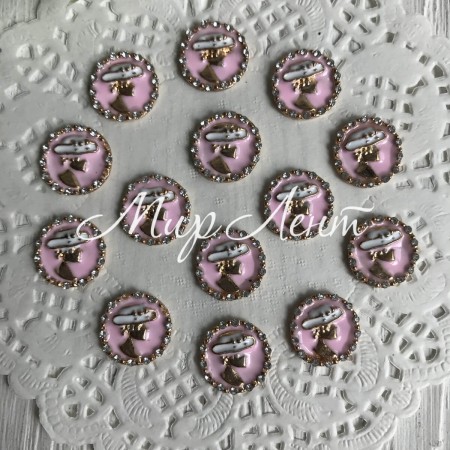 Серединка метал кругла з дівчиною в капелюсі, 17 мм, рожевий, упаковка 10 шт.