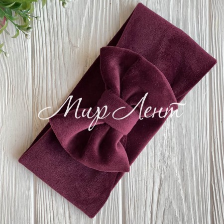 Повязка спорт велюр c бантом mini, 9х20 см, бордовая, шт.
