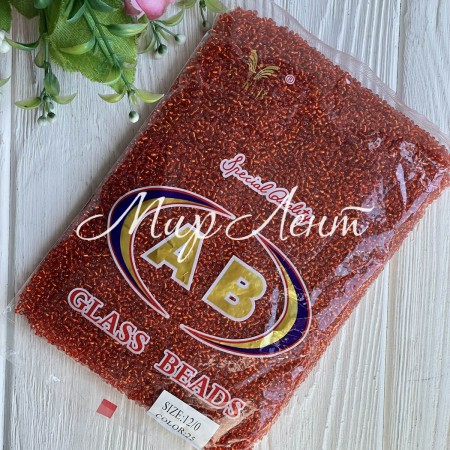 Бисер прозрачный, размер 12/0, рыжо-красный (25), упаковка 400 г