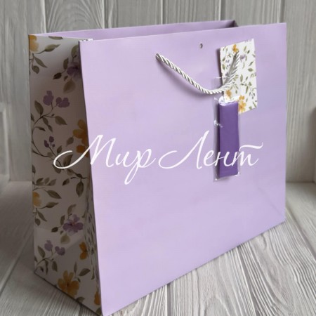 Подарунковий пакет з квітковим принтом (J01189), 31х26х12 см, ліловий, упаковка 12 шт. 