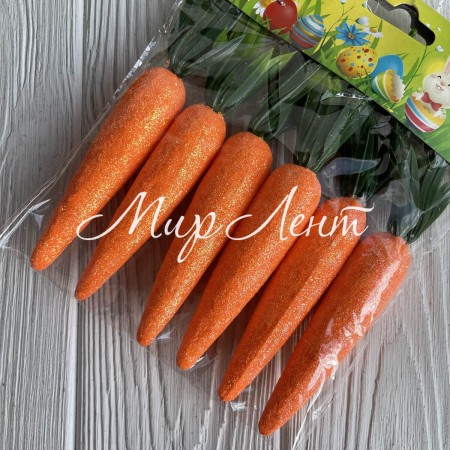 Морковка большая c блестками (L00545), 15 см, оранжевая, набор 6 шт.