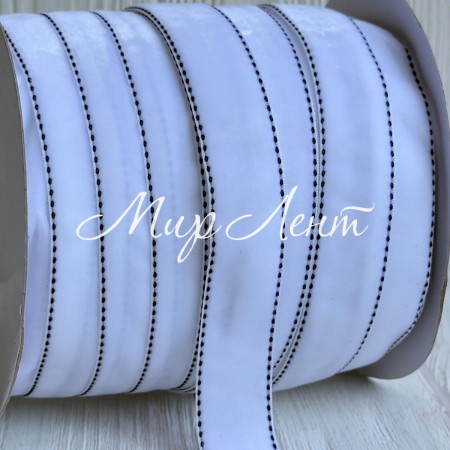 Стрічка велюр з кантом, 2,5 см, біла, рулон 45 м