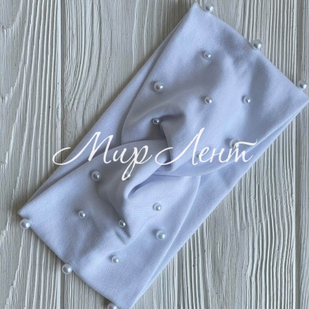 Повязка трикотаж с жемчугом, 11х21 см, белая, шт.