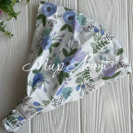 Бандана котоновая с цветами, 24х20 см, бело-голубая, шт.