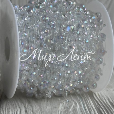 Хрустальная лента-бусинка (С30158-АВ), 8+3 мм, прозрачный перламутр круглая, рулон 60 м