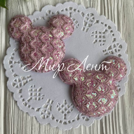 Аппликация Микки с узором, 6х5,5 см, светло-розовая, упаковка 20 шт.