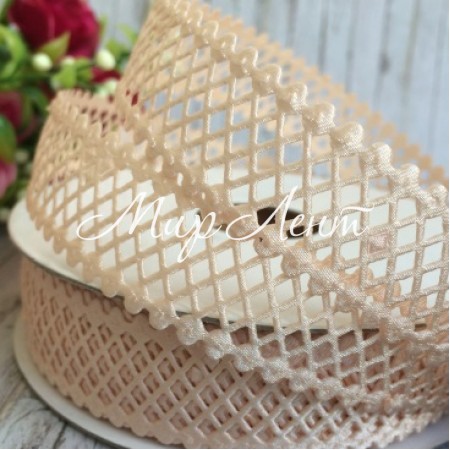 Кружевная лента сеточка, 2 см, персиковый, рулон 20 м