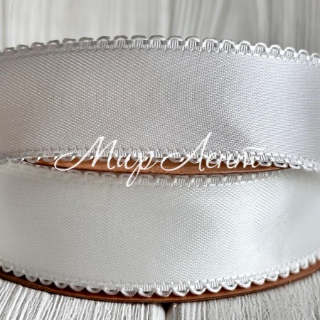 Атлас двусторонний с кантом, 2,5 см, айвори, рулон 18,5 м