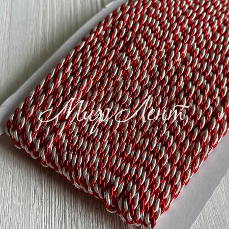 Шнур декоративный, 3 мм, красно-белый, рулон 50 м