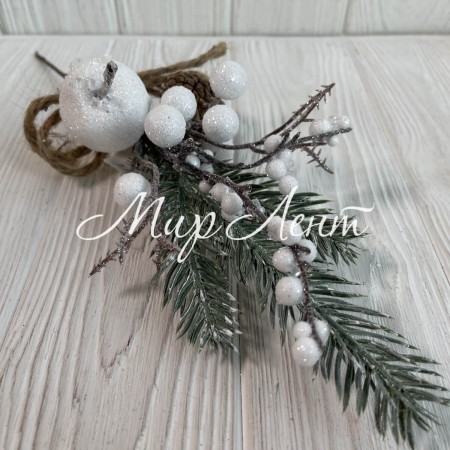 Новорічна гілка з ягодками (С30177), 29 см, біла, упаковка 12 шт.