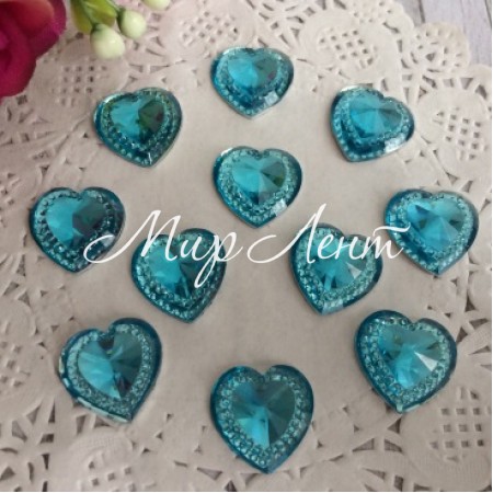 Серце кришталь, 16 мм, бірюзове, упаковка 500 шт.
