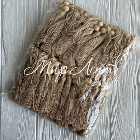 Кисточка декоративная с хлопка (D30196), 18 см, натуральная, Большая упаковка 50 шт.