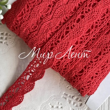 Кружево вязаное Айрис (D03602), 2 см, красное, рулон 45 м