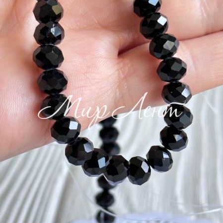 Бусины Рондель хрусталь, 8 мм, черные, нитка 65-68 шт.