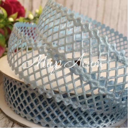 Кружевная лента сеточка, 2 см, голубой, рулон 20 м