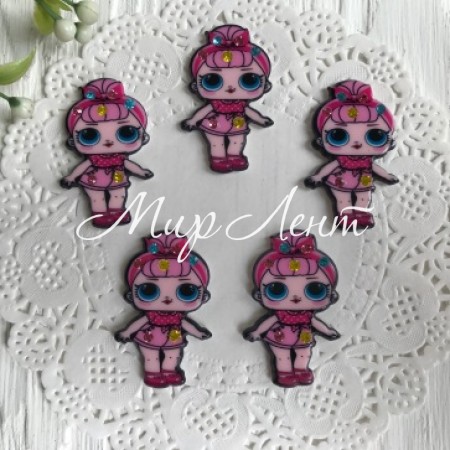 Кабошон Lol зі стразами, 3,5 см, в шортах бірюзових і з гульки, упаковка 25 шт.