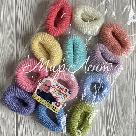 Резинка махровая, 6 см, пастельный микс, упаковка 12 шт.