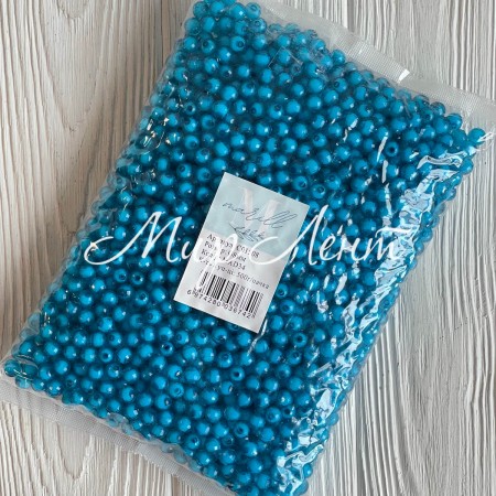 Бусина пластик с белой серединкой, 8 мм, бирюзовая, упаковка 500 г